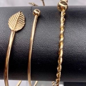 Bangle Bracelet gold tone 3 pieces set adjustable size